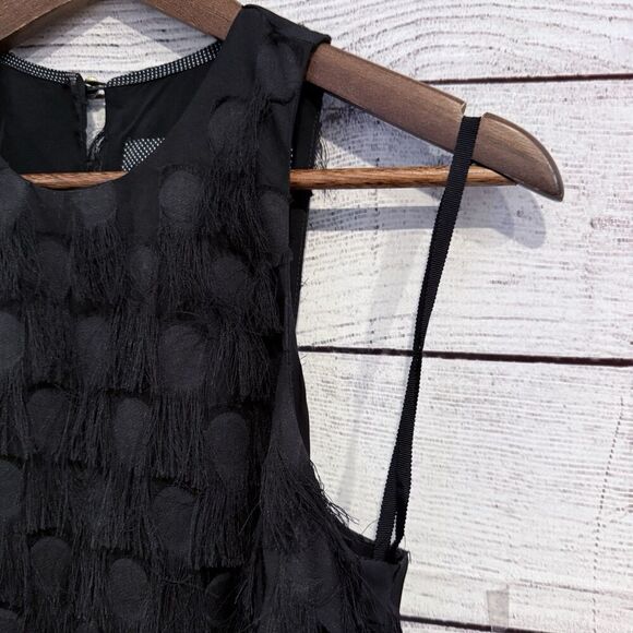 Anthropologie Roxie Black Fringe Mini Dress Textured Sleeveless Size 2 Party - Picture 8 of 10